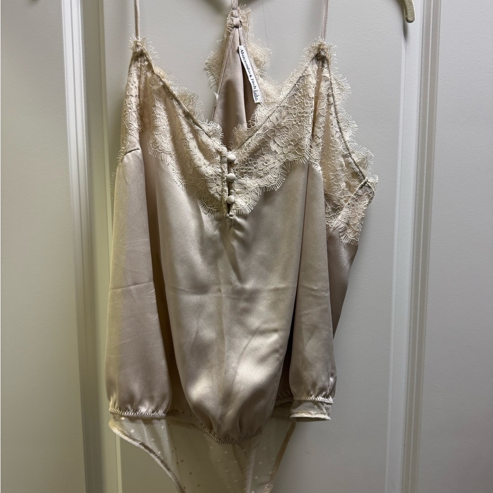 Elegant Cream Lace Satin Bodysuit